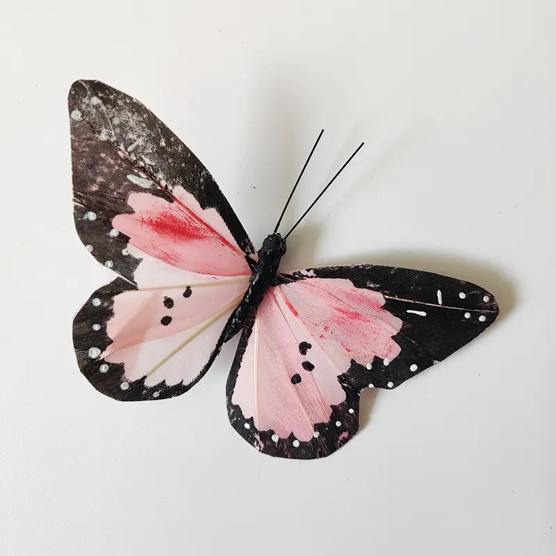 Розовые искусственные перья бабочки для свадебных украшений Хэллоуин украшения настенные наклейки готовый запас шириной 11 см