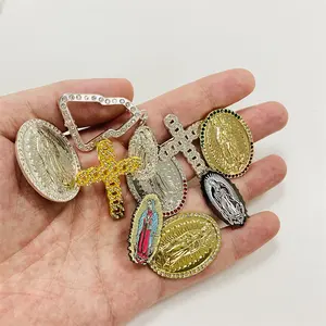 Big Metal Cross Necklace Pendant For Men Teen Boys Jewelry Jesus Virgin Pendant Cross Pendant Gold Plating Cap Pin