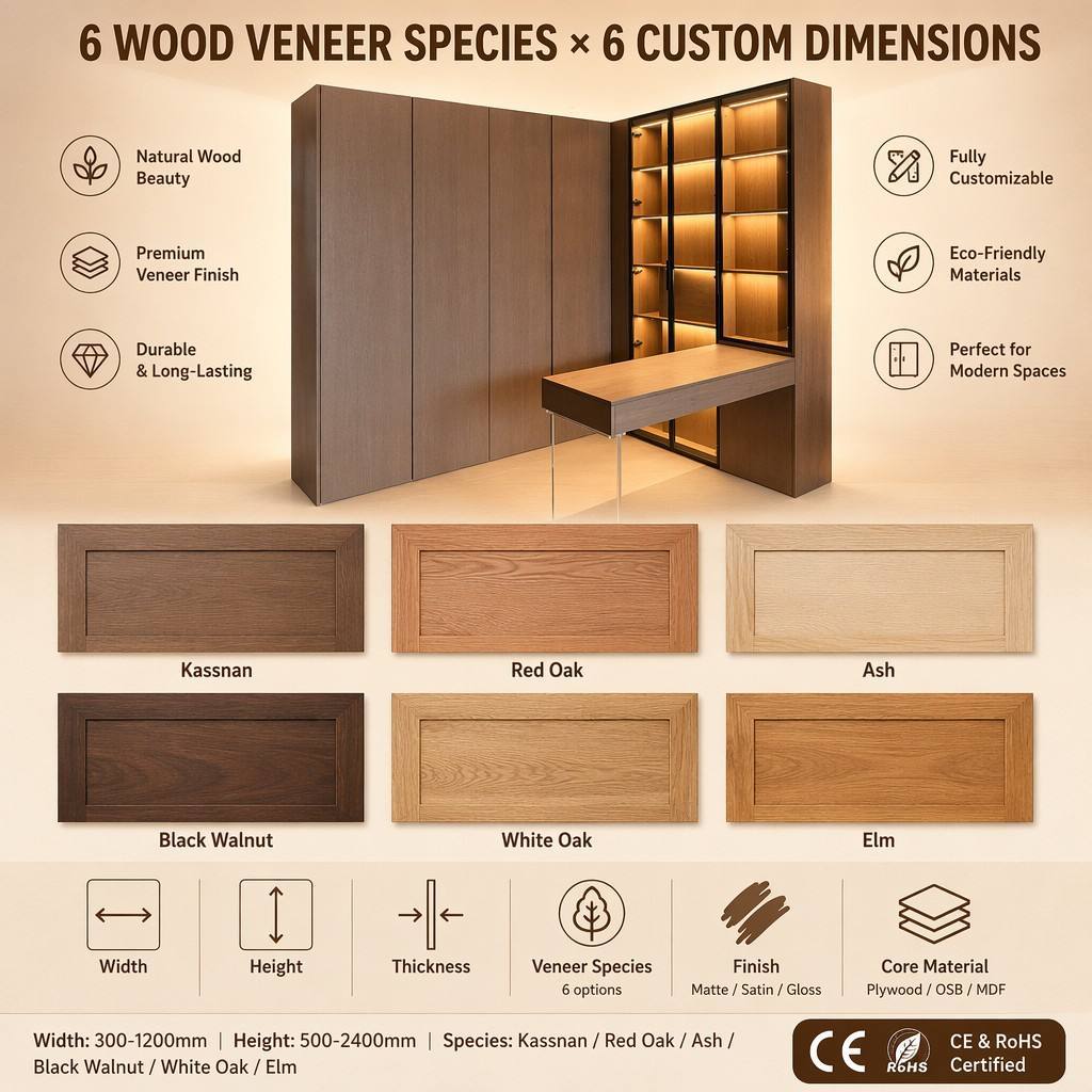 Black Walnut Veneer Wardrobe Door – Real Wood Grain Custom Size Door for Hotels & Furniture Projects - View 3