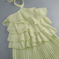Robe longue décontractée en mousseline élégante, style été 2026, la plus vendue, nouvelle arrivée, coupe ajustée, à volants, col licou, ajourée naturelle