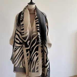 2023 new winter warm cashmere shawls scarves long large thick double sided blanket scarf for women zebra pattern pashmina shawls