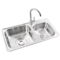 Vente chaude Style Moderne En Acier Inoxydable 304 Double Bol Évier De Cuisine Multifonctionnel avec Robinet Deux Trous