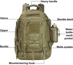 Sac à dos tactique Molle robuste <span class=keywords><strong>de</strong></span> 55 L, idéal pour la survie en extérieur, grand sac d'assaut <span class=keywords><strong>de</strong></span> 3 jours, fermeture éclair étanche, fourni par l'usine - Product Image 6