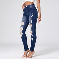 Jeans skinny déchirés pour femme, taille haute, en denim, pour les sorties moto et les balades urbaines hivernales