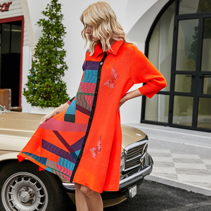 Miyake Áo dài cổ vuông graffiti gợi cảm cá tính thời trang mới cho nữ - Product Image 5