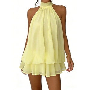 เดรสสั้นคอ halter สำหรับผู้หญิง แบบมีชั้น ซ้อนกัน แขนกุด เปิดหลัง ผ้าชีฟองพลิ้วไหว เหมาะสำหรับงานปาร์ตี้และใส่ในช่วงฤดูร้อน แฟชั่นเดรส - Product Image 1