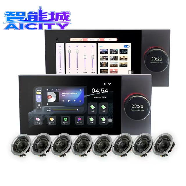 SQ Tuya 10 Inch Touch Screen Smart Control Panel Music Center with 8 Wired in Ceiling Speakers Two Music Zones Function