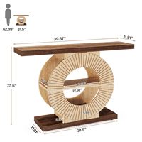 Table console à base ronde de 100 cm, table de salon moderne en bois avec étagères ouvertes pour la décoration du salon et du couloir