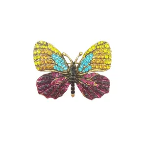Недорогая позолоченная цветная элегантная Винтажная брошь в виде животного с кристаллами на заказ брошь-бабочка со стразами булавка для украшения платья