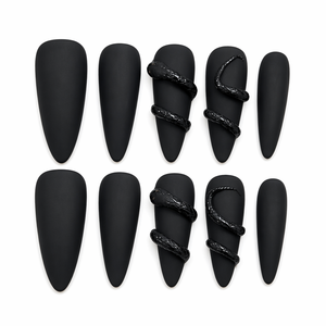 Ongles à presser en PMMA noir mat certifiés CE, motif serpent, longs, forme stiletto, couverture complète, design personnalisé pour les doigts - Product Image 1