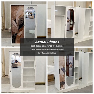 Armoire en acier verrouillable avec deux portes coulissantes, finition en tissu coloré, personnalisable pour l'impression, mobilier de <span class=keywords><strong>chambre</strong></span> - Product Image 4