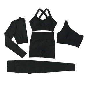 Conjunto de Yoga y Fitness Reversible Transpirable de 5 Piezas para Mujer al por Mayor, Ropa de Gimnasio sin Costuras con Tirantes Cruzados Elásticos - Product Image 4