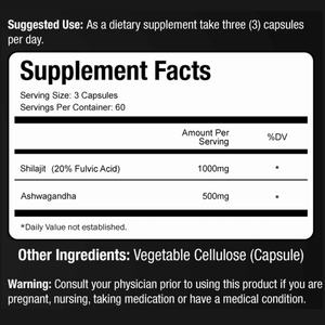 Shilajit pour hommes 1000mg Ashwagandha 500mg Acide Fulvique 60 Capsules Soulagement du <span class=keywords><strong>stress</strong></span> Énergie masculine Vitalité Complément OEM - Product Image 3