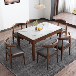 Nordico semplice e moderno tavolo <span class=keywords><strong>da</strong></span> pranzo rettangolare luce di lusso pietra sedia combinazione stile occidentale estensibile in legno massiccio - Product Image 4