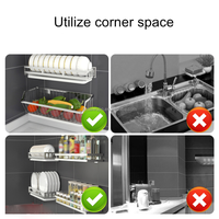 Égouttoir mural de cuisine en acier inoxydable 304, support de rangement pour évier, égouttoir à vaisselle, fourniture d'usine