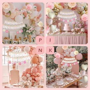Ensemble de décorations de fête d'<span class=keywords><strong>anniversaire</strong></span> Boho Daisy pour femmes, bannière <span class=keywords><strong>Joyeux</strong></span> <span class=keywords><strong>Anniversaire</strong></span> fleurie, rideau à franges rose pour la fête - Product Image 5
