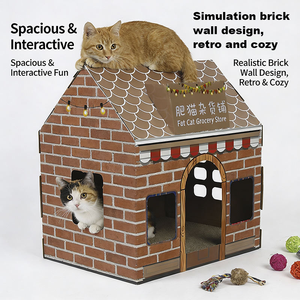 Groothandel Recycleerbare Golfkartonnen Kattenhuis - Verzenddoos Ombouwbaar tot Katten Speelhuis voor Zero-Packaging Afval - Product Image 2