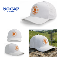 Casquette de golf et de baseball personnalisée Nocapchina à 5 panneaux, imperméable, perforée au laser, avec cordon et broderie, logo personnalisé en patch PVC