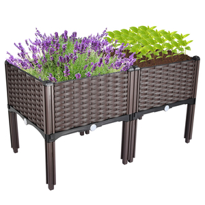VERTAK Outdoor <b>Plastic</b> Raised Garden Bed White/Brown Square <b>Planter</b> Box with Safety Heads for Vegetables Flowers - Product Image 1