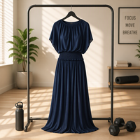 Robe longue en mousseline de soie pour femme, manches chauve-souris courtes, taille élastiquée smockée, plissée, fluide, pour l'été et la plage