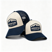 Gorra Trucker Personalizada con Logotipo, Diseño de Aventura, Dos Tonos, Malla, Parche de Goma con Gráfico de Montaña, Ajustable