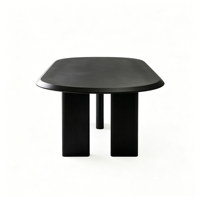 Table à manger ovale noire Racetrack, table à manger en bois massif 8 places avec 3 pieds pour maison et restaurant modernes