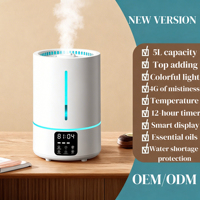 Nouvel Humidificateur Électrique Ultrasonique OEM 2026 Personnalisé en Plastique avec Lumière Colorée, Grande Capacité 5L, Faible Bruit