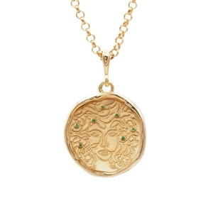 LOZRUNVE 925 in <span class=keywords><strong>argento</strong></span> Sterling oro Vermeil pavimentano zirconi minimalista Vintage artigianale ciondolo moneta per collana - Product Image 1