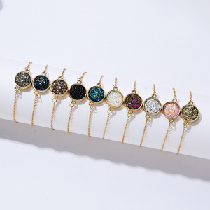 Petit Bracelet en or pour femmes, breloque en diamant, véritable, 14k, rond, druse, chaîne en or - Product Image 3