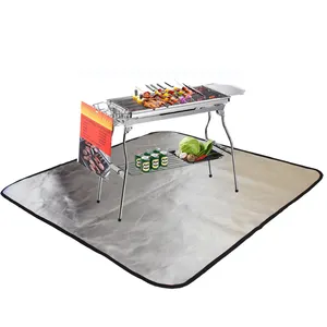 Square Under Grill Mat Fireproof Mat 4 Layers Protect For Deck Patio Grass Outdoor Wood Burning Fire Pit And BBQ Smoker Portable