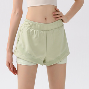 Shorts Deportivos 2 en 1 para Mujer, Cintura Elástica, Bolsillo Interior, Secado Rápido, Forro Integrado, para Yoga, Ejercicio, OEM, ODM - Product Image 1