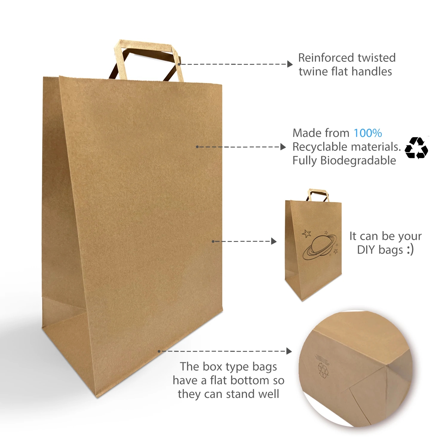 Kraft Paper Bags with Flat Handles 12x7x17 inches