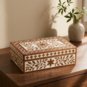Decorative Wooden Jewelry Storage <b>Box</b> Rectangular Floral Pattern Inlay Design Decorative Organizer for Rings Earrings Necklaces - Product Image 1
