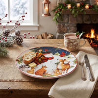 Assiettes à dîner rondes modernes certifiées internationales, motif bonhomme de neige de Noël, multicolores, 11 pouces, lot de 4