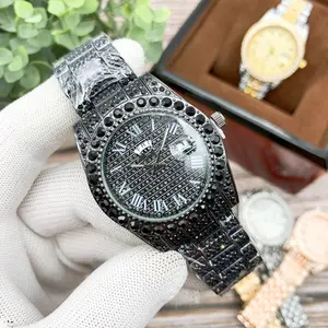 Nuevas llegadas Mens Relojes alta de la marca de lujo de helado reloj de oro de diamantes reloj de acero inoxidable para los hombres