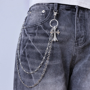 Hip Hop Punk Metal Double <b>Cross</b> Waist <b>Chain</b> Tibetan Silver Unisex Casual Denim Accessory - Product Image 1