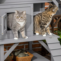 Abri extérieur pour chats sauvages à 2 étages Maison pour chatons Maison pour chats en bois avec terrasse Portes d'évacuation Balcon