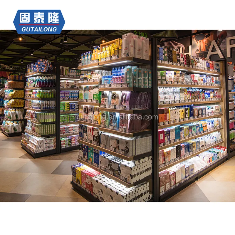 Customized Double Side Supermarket Shelves Chinese Shopping Platform Display Racks Gondola Shelf