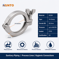 Raccord rapide sanitaire articulé KUNTO en acier inoxydable à trois colliers avec vis à écrou à oreilles, finition lisse, rainure interne pour tuyau