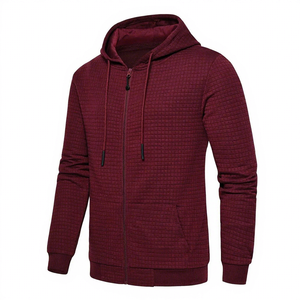 Sudadera con Capucha y Cierre para Hombre, Tejido Waffle, Corte Regular, Informal, para Otoño, Color Gris 2027 - Product Image 4