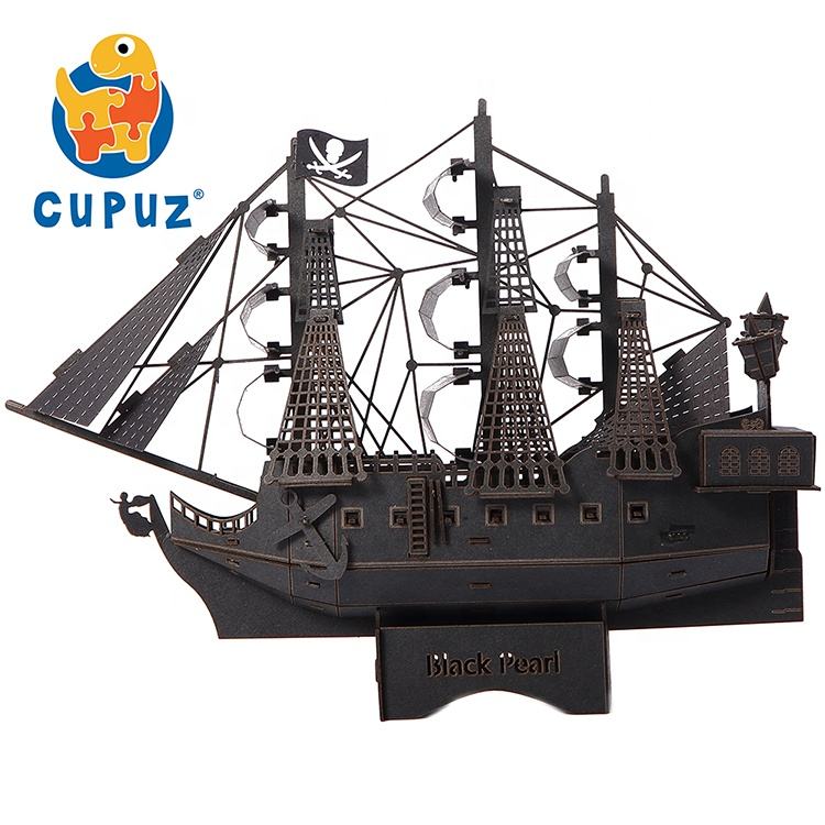 3D Pirate Ship Cardboard Puzzle Model - Eco-Friendly DIY Craft Set