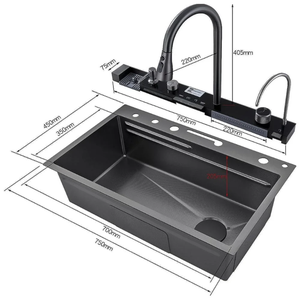 Évier de cuisine moderne en acier inoxydable avec <span class=keywords><strong>robinet</strong></span> extractible, modèle cascade baleine, le plus vendu - Product Image 3