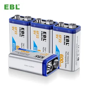 Batterie EBL da 9 Volt batteria ricaricabile batteria agli ioni di litio da 600mAh