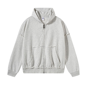 <span class=keywords><strong>Sweat</strong></span> à capuche <span class=keywords><strong>zippé</strong></span> en coton tricoté 100% de haute qualité, 430G, coupe ample, veste pour homme - Product Image 3