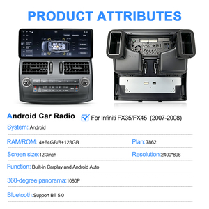 NaviHua Nouveau autoradio Android 12,3 pouces pour Infiniti FX35 FX45 2007-2008 Lecteur multimédia à écran tactile avec navigation CarPlay - Product Image 6