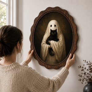 Farmhouse Halloween Oval Wall Art Ghost Black Cat <b>Witch</b> Hat Pumpkin Vintage Oil Painting Spooky Autumn Living Room Hanging <b>Decor</b> - Product Image 2