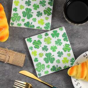 Printed Clover Pattern Paper Napkins 250mmx250mm For Themed Party Disposable Tableware - Product Image 5