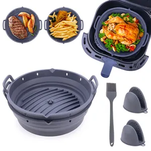 Aangepaste Opvouwbare Bakvorm Food Grade Siliconen Friteuse Voeringen Accessoires Siliconen Voering Pot Met Ovenwanten