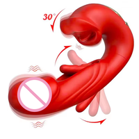 Vibrateur Rose 3-en-1 à Mouvements Ondulatoires et Clignotants, Dildo, Lèche-langue, Morsure, Choc, Stimulation du Clitoris, Jouet Sexuel