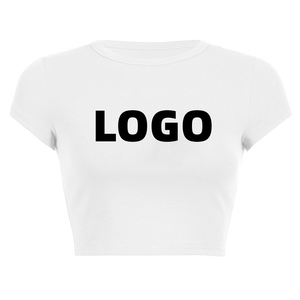 เสื้อครอปผ้าฝ้ายสำหรับผู้หญิงเข้ารูปพิมพ์ลายกราฟิกทรงสลิมฟิตสำหรับ5% 95% เสื้อยืดผ้าฝ้ายคอตตอน <span class=keywords><strong>Y2k</strong></span> ครอปพอดีตัวออกแบบได้ตามต้องการ - Product Image 4
